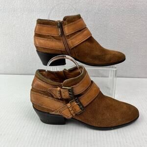 Sam Edelman Boots Womens 7 M Pippen Suede Brown Ankle Double Buckle Detail